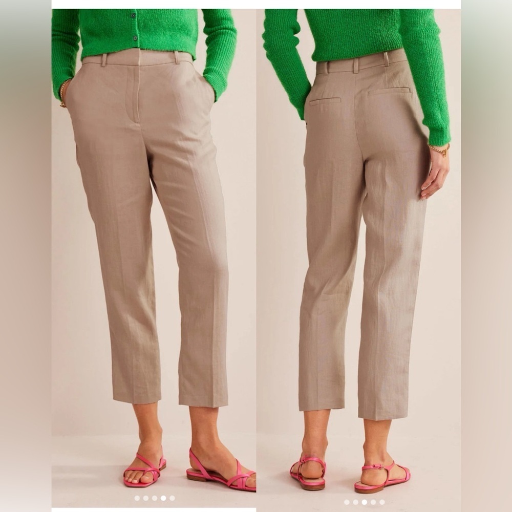 Boden Kew Linen Trousers Tapered Tan , size 6 P